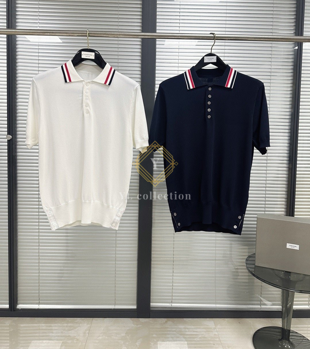 톰브라운 스트레치 RWB 스트라이프 폴로 셔츠