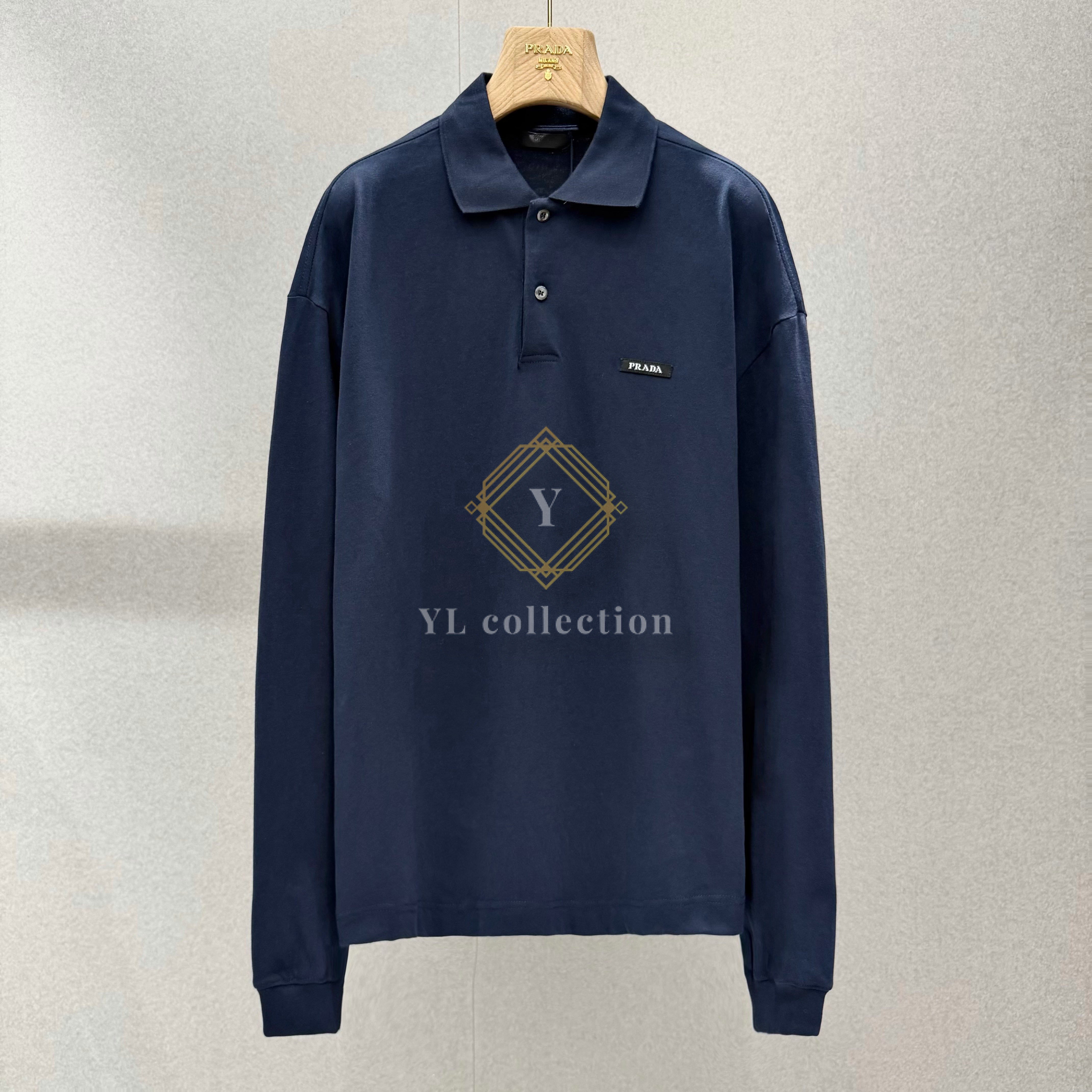 프라다 롱 슬리브 코튼 폴로 셔츠