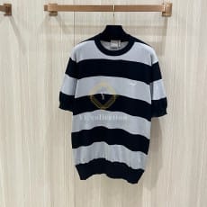 디올 블랙 스트라이프 코튼 니트 티셔츠