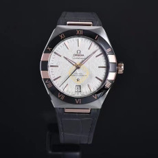 오메가 컨스텔레이션 41mm 블랙 세라믹 스테인리스강/로즈골드 레더 스트랩